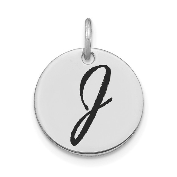 14K Goldw Polished Black Enamel Letter J Initial Disk Charm